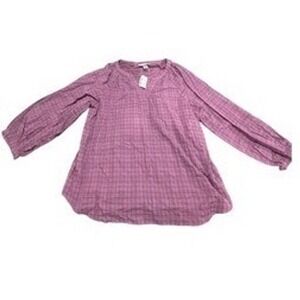 Christopher & Banks XL Purple Plaid Long‎ Sleeve V Neck Top Blouse